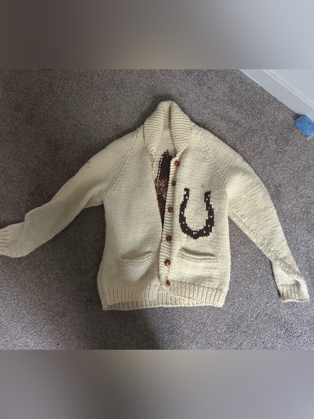 Cream Knit Button-Up Sweater with Brown Accent